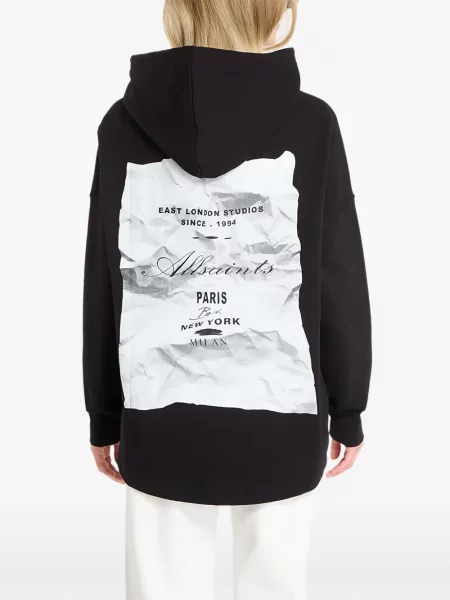 Суичър с качулка Allsaints с принт черно