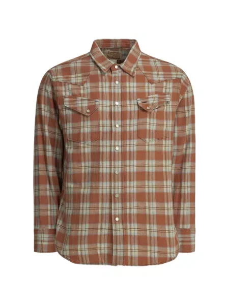 Cămașă de blugi Sugar Cane Jeans în carouri maro