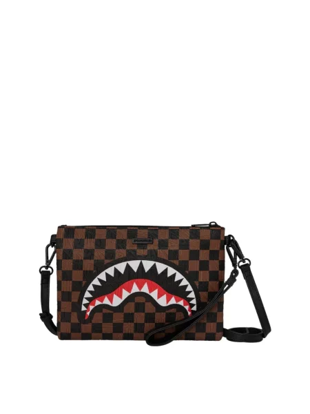 Kopertówka Sprayground skórzana w kratę brązowa