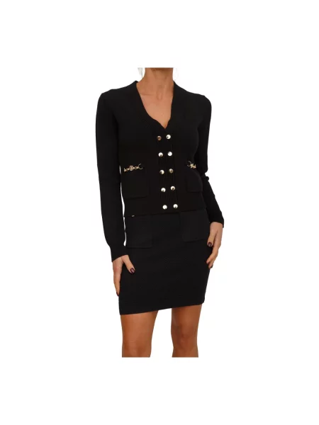 Fracomina Sukienki Kobieta S Kardigan z dekoltem w serek zapinany na dwa rzędy guzików czarny