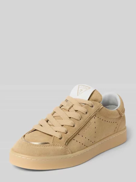 Sneakersy z mieszanki skóry z wytłoczonym logo model ‘Hell’ Guess beżowe