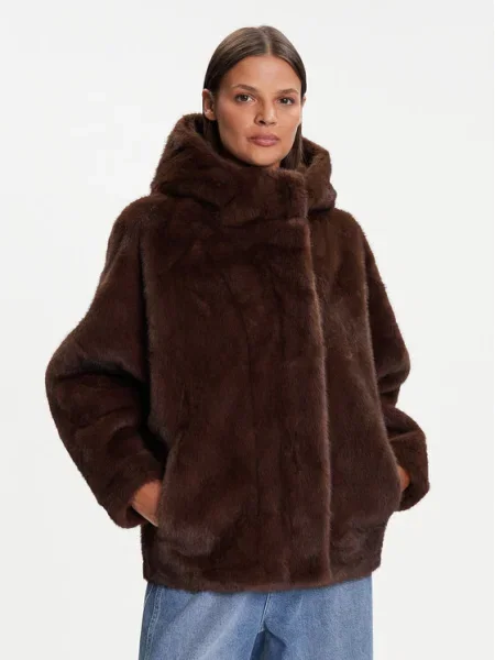 Palton de blană Kontatto cu blană maro