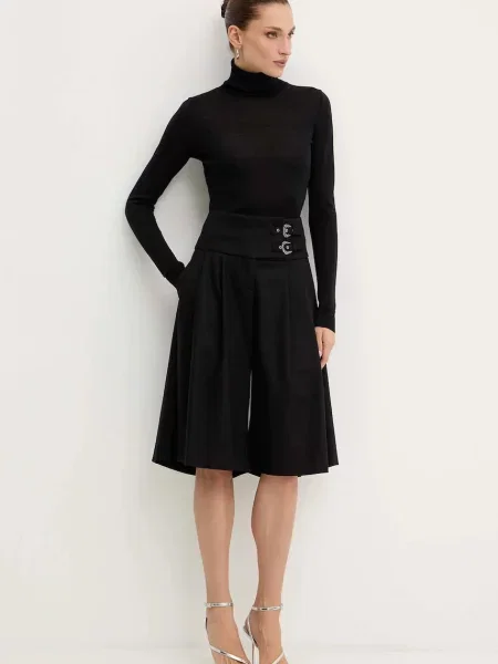 Versace Jeans Couture szorty z domieszką wełny gładkie high waist czarny