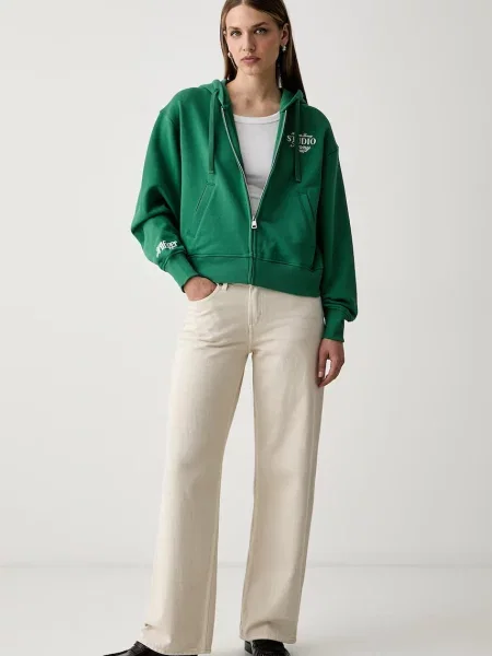 Tommy Hilfiger pulover s kapuco z bombažem zelena