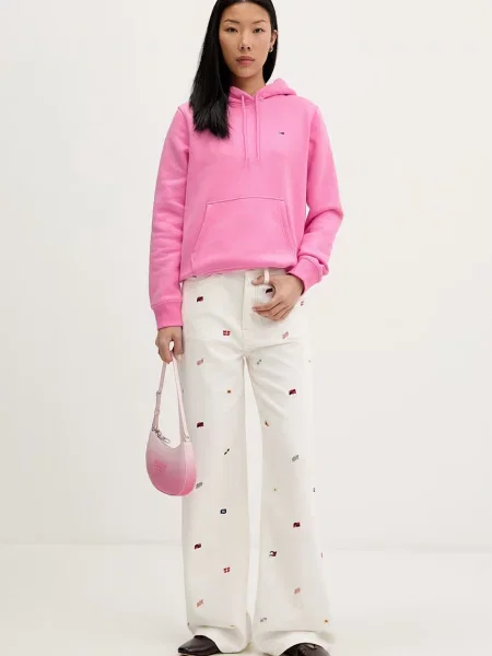 Tommy Jeans pulover z bombažem roza