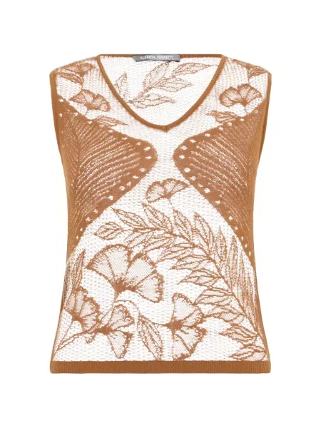 Top Alberta Ferretti cu model floral cu decolteu în V din dantelă