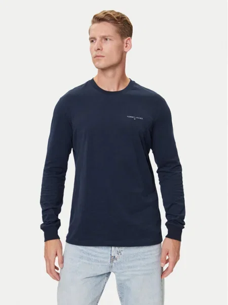 Tommy Jeans Тениска с дълъг ръкав Chest Linear Тъмносин