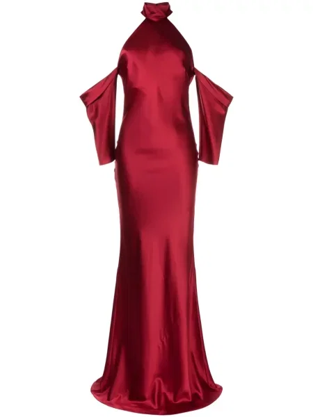 Maksi sukienka maxi Michelle Mason z dekoltem halter garniturowa czerwona