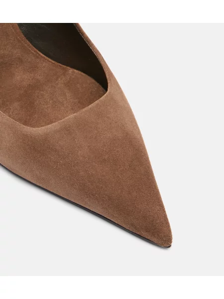 Pantofi cu toc Brunello Cucinelli din piele de căprioară slingback maro