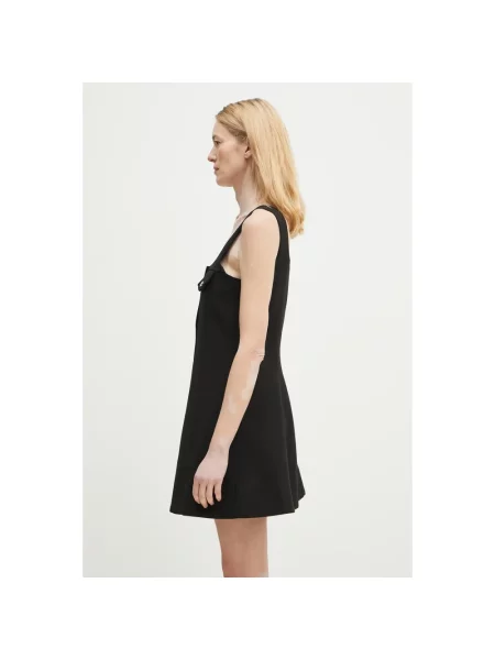 GANNI sukienka Bonded Crepe Mini mini rozkloszowana czarny