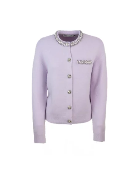 Kardigan Self-portrait wełniany z kamieniami fioletowy
