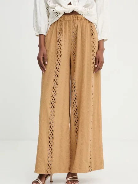 Haveone pantaloni wide leg pentru femei din bej