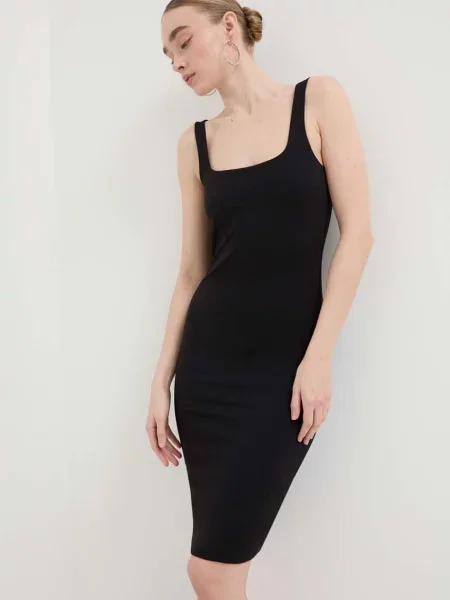 Рокля Guess CHARLOTTE къса с кройка по тялото черно