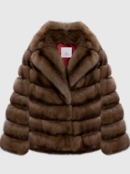 Шуба з хутра соболя з відкладним коміром Rindi коричнева