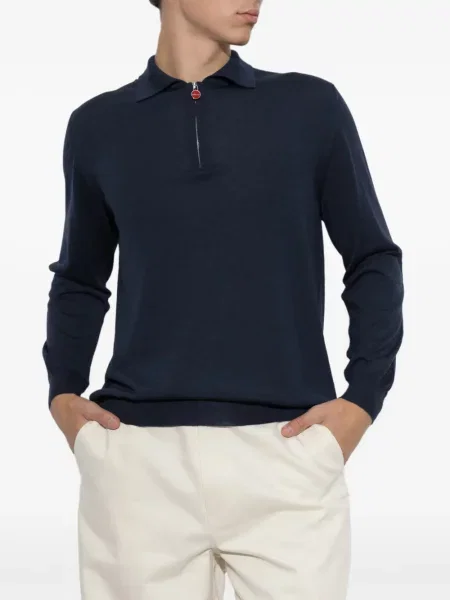 Lung tricou polo Kiton albastru
