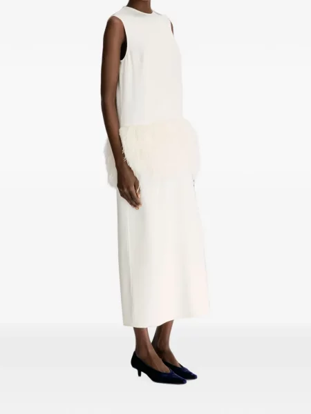 Rochie midi Loulou De Saison cu pene alb