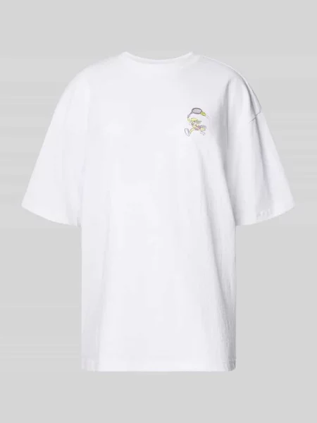 T-shirt typu oversized z nadrukiem z motywem Review biała
