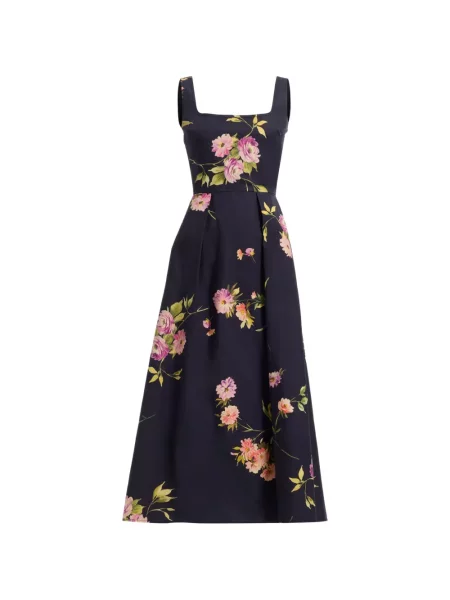 Rochie midi Elie Saab cu model floral cu imagine albastru