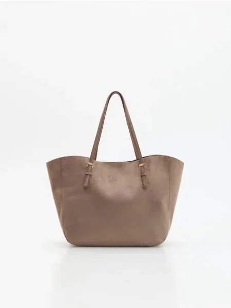 Reserved Geantă shopper din imitație de piele întoarsă bej