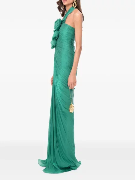 Rochie maxi Ana Radu cu model floral cu volane verde