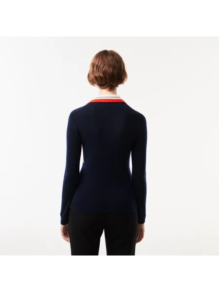 Lacoste French Made Contrast Golf Sweter biały