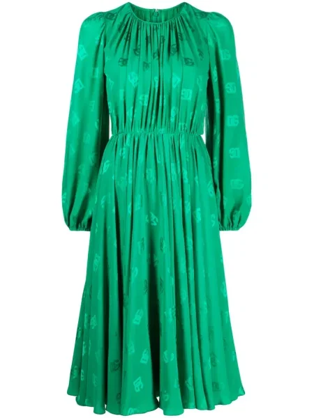 Rochie midi Dolce & Gabbana de mătase cu imagine până la genunchi verde