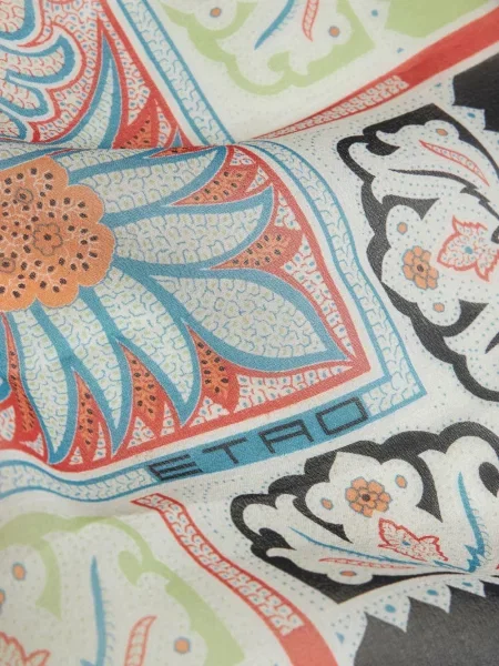 Šilkinis raštuotas šalikas Etro su paisley raštu mėlyna