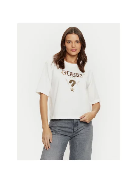 Guess Majica Écru Boxy Fit