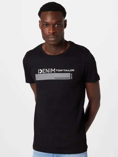 TOM TAILOR DENIM Tricou negru / alb / gri