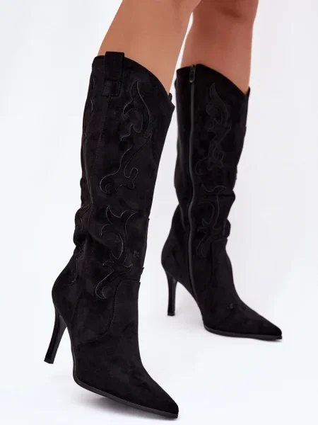 Botine Boto din piele cu toc înalt negru