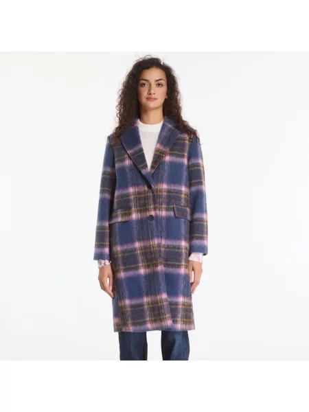 Παλτό Desigual Checkered Coat Blue M μπλε