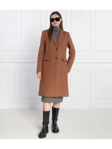 Tommy Hilfiger Gyapjú hosszú kabát kasmír hozzáadásával barna