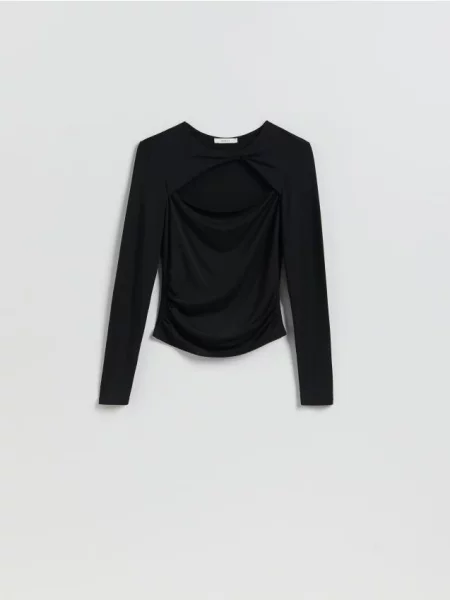 Reserved Tricou cu mânecă lungă cu conținut ridicat de modal negru