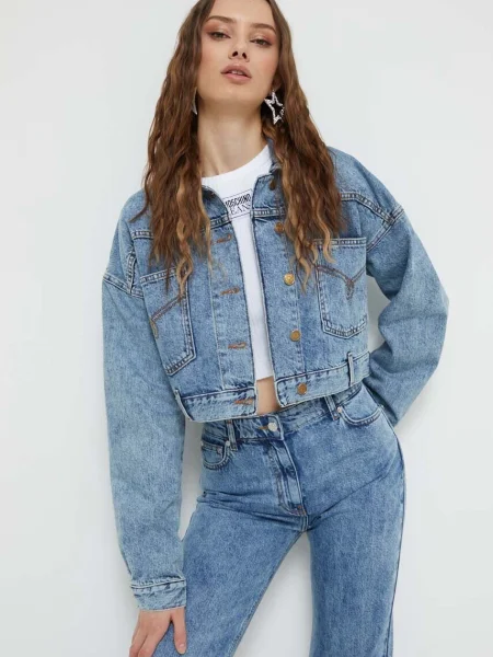 Moschino Jeans geaca jeans femei de tranzitie oversize albastru