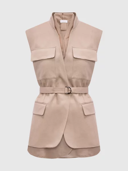 Двобортний жилет з льоном Brunello Cucinelli бежевий