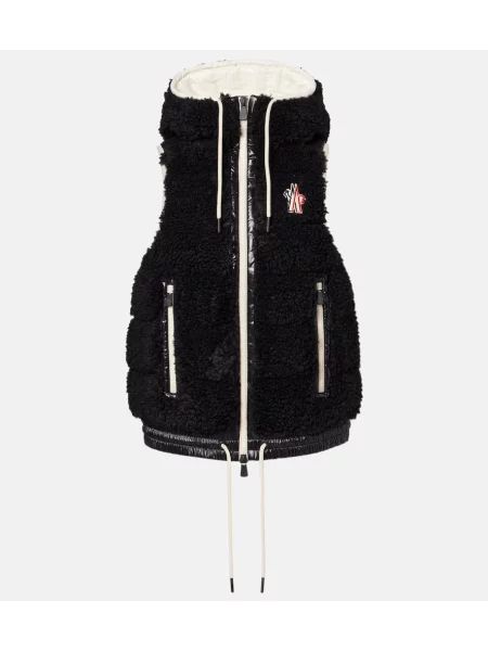 Vestă din puf Moncler Grenoble cu glugă negru