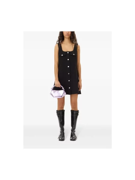 GANNI sukienka Bonded Crepe Mini mini rozkloszowana czarny