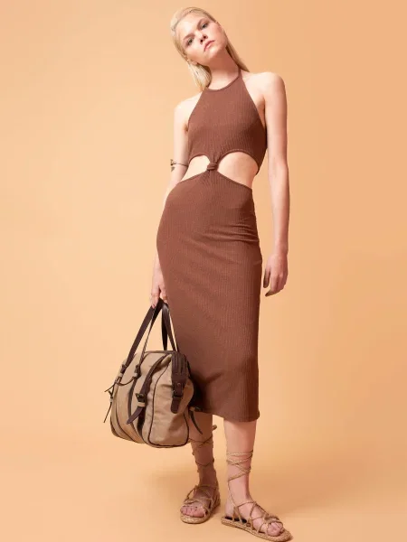 Rochie maxi Defacto fără mâneci maro