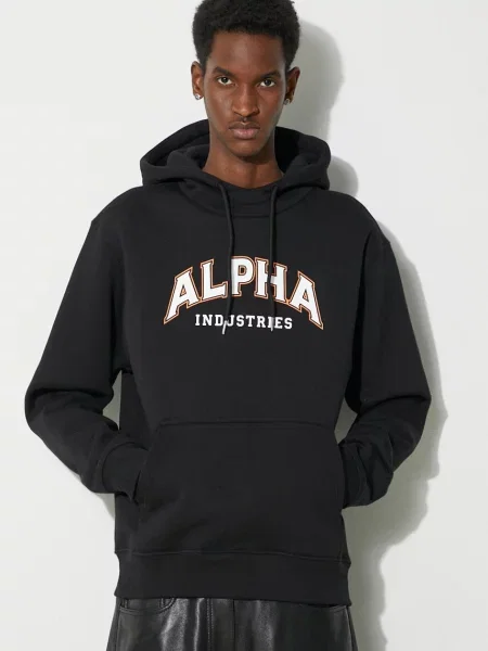 Bluza z kapturem Alpha Industries z kapturem z nadrukiem czarna