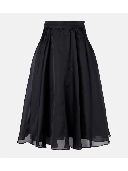 Fustă midi Max Mara de mătase până la genunchi negru