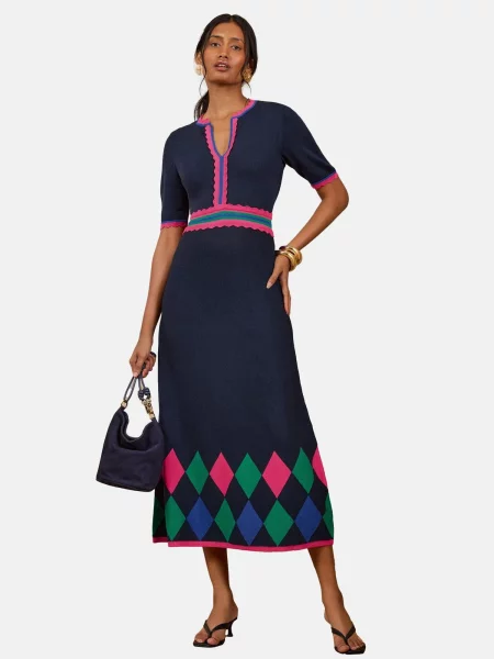 Love & roses Rochie tricotat bleumarin / smarald / roz verde