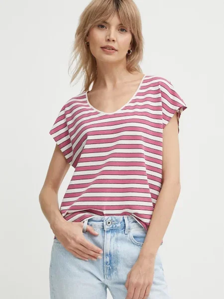 Pepe Jeans Tričko s příměsí lnu KHLOE růžové