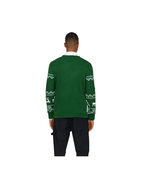 Dzianinowy sweter Only & Sons z nadrukiem z długim rękawem zielony