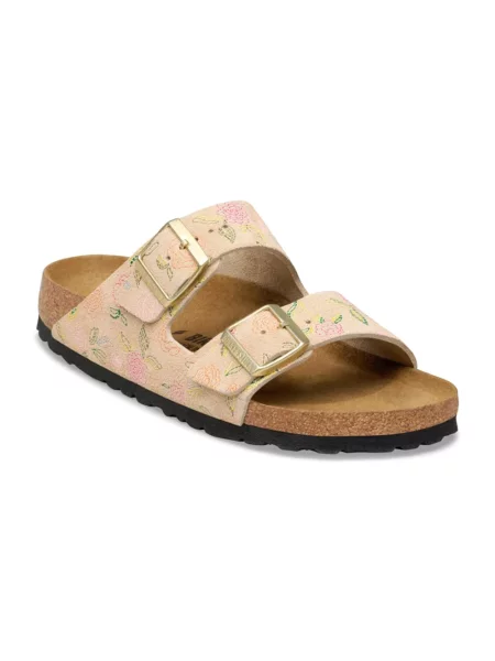 Klapki Birkenstock zamszowe na płaskim obcasie beżowe