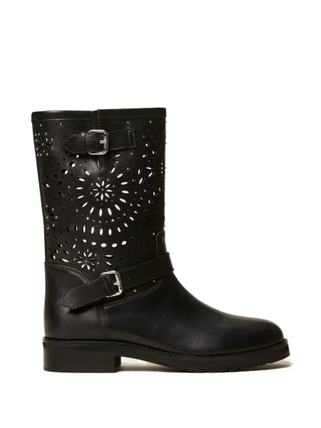 Botine Twinset din piele biker negru