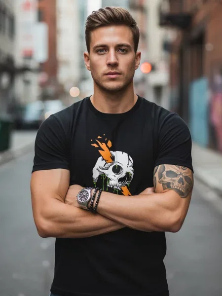 T-shirt z nadrukiem czaszki Dstreet czarny
