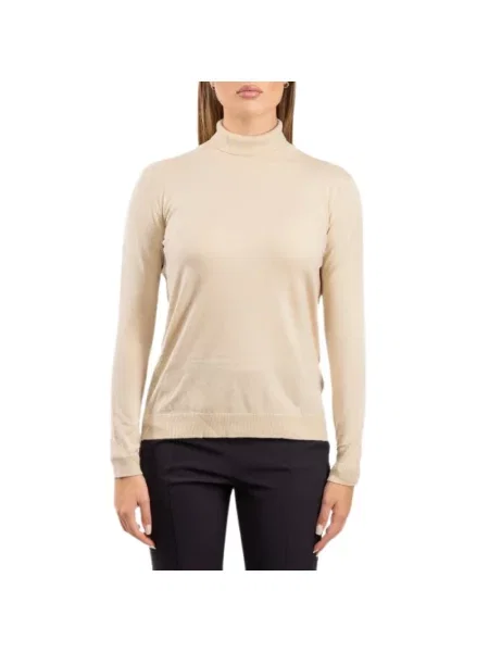 Sweter z golfem Weekend Max Mara wełniany do golfa beżowy