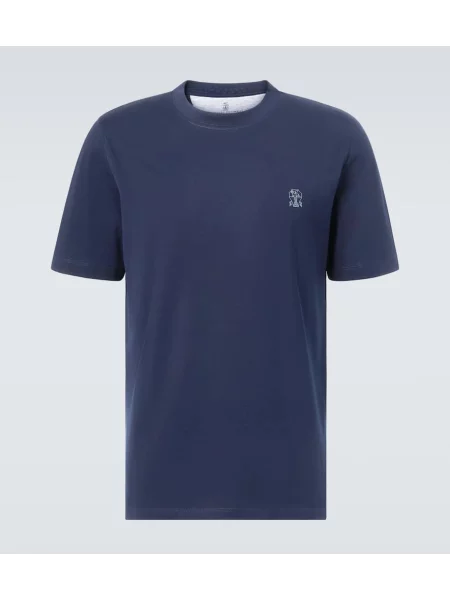 Tricou Brunello Cucinelli din jerseu cu autograf albastru
