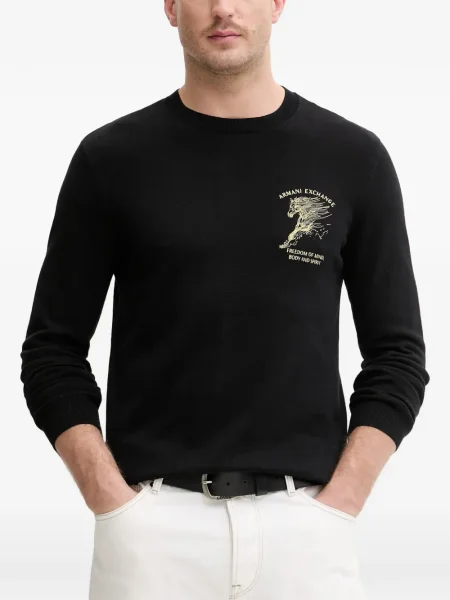 Grafic hanorac crewneck Armani Exchange cu decolteu rotund negru