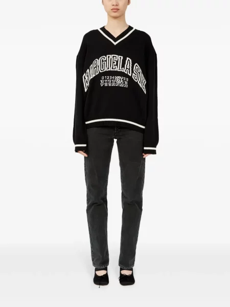 Pulover Mm6 Maison Margiela cu decolteu în V negru